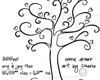 Heart Tree Clip Art | Tree Graphics | Designer Resources | PNG and JPG | Line Art Trees | Tree of Hearts Clip Art | Cute Tree Graphics | Art