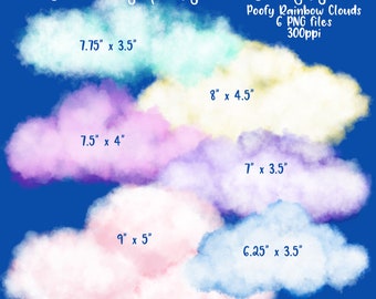 Poofy Realistic Rainbow Colors Clouds Graphics | Generously Sized PNG Files | Fine for Sublimation Printing | Realistic Cloud Clip Art Files