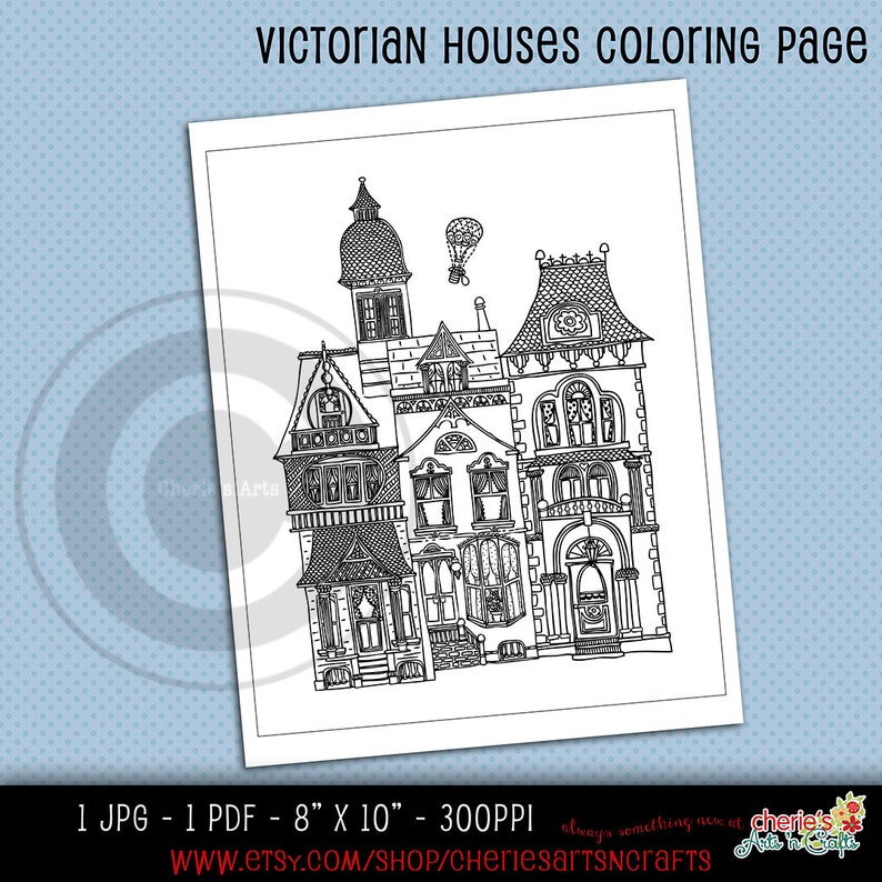 Victorian Houses Coloring Page JPG and PDF Coloring Pages - Etsy