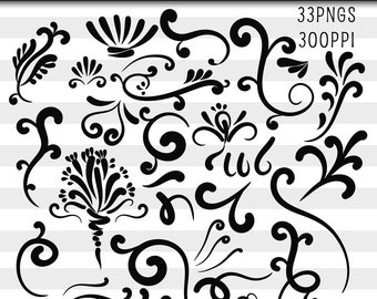 Flourishes Clip Art, Decorative Swashes, Decorative Flourish Graphics, Digital Scrapbooking, Digitals, Digital Art, Graphics for Artists