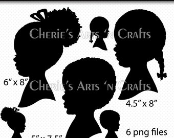 Children's Silhouettes, Silhouettes, Silhouette Clip Art, Silhouette Graphics, Instant Download, Afro Silhouettes, Digital Scrapbooking