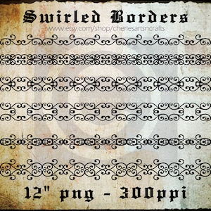 Gothic Swirl Borders: PNG Clip Art Graphics (Digital Download)