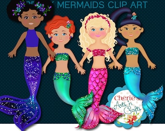 Mermaids Clip Art | Designer Resources | PNG Files ONLY | Digital Art For Designers | Mermaid Graphics | Generously Sized Mermaid Clip Art