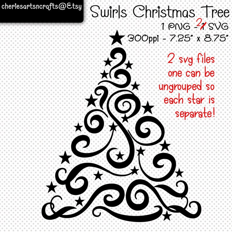 Swirls Christmas Tree SVG and PNG Digital Files Christmas | Etsy