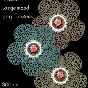 Burlap Lace Flowers Graphics, Instant Download Digital Art PNG Files, Floral Art Graphics, Burlap Flowers Clip Art, Original Unique Flowers