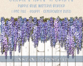 Purple Blue Wisteria Border Clip Art | Instant Download | Digital Scrapbooking Elements | Digital Art | Wisteria Clip Arts | Digital Border