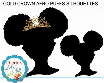 Afro Puffs Little Girl With Gold Crown Silhouette | PNG Images | Designer Resources | Little Girl Silhouettes | Instant Digital Art Download