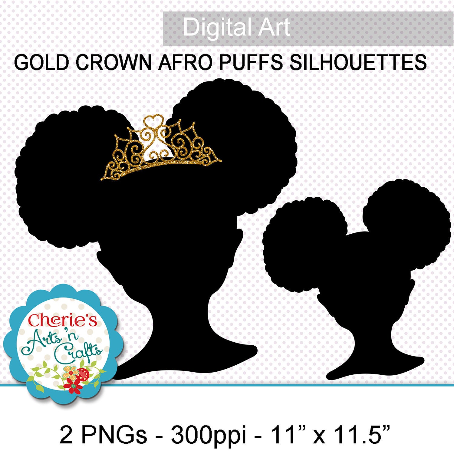 Afro Puffs Little Girl With Gold Crown Silhouette PNG Images Designer Resou...