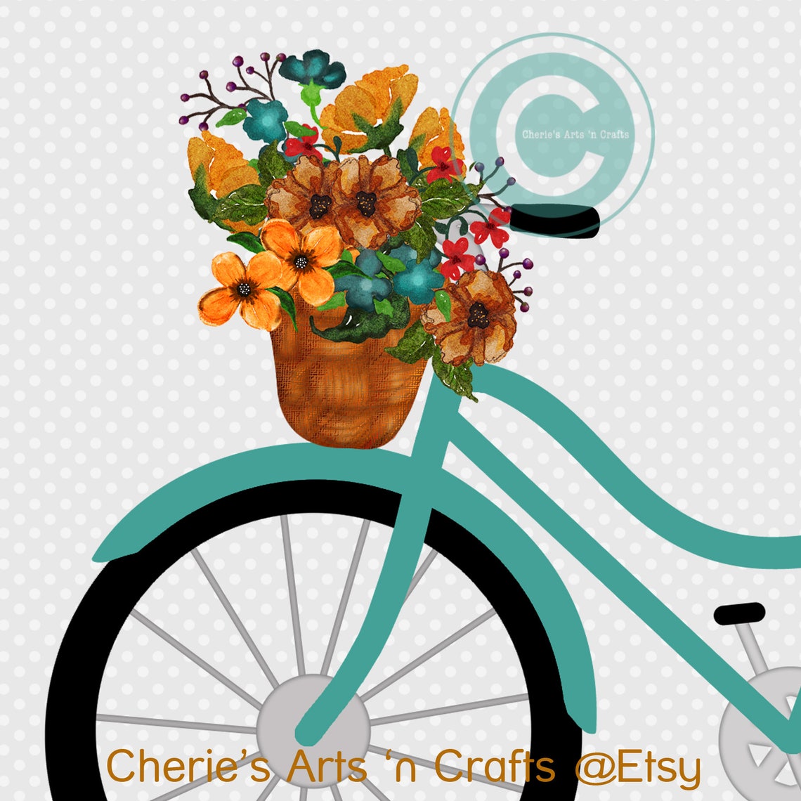Bicycle Clip Art Fall Flowers in Baskets Bikes With - Etsy