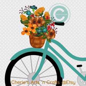 Bicycle Clip Art Fall Flowers in Baskets Bikes With Baskets and Flowers Clip Art Designer Resources Digital Downloads PNG Clip Art image 7