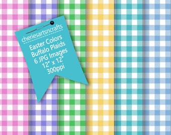 Easter Colors Buffalo Plaid Digital Backgrounds | 12 by 12 Digital Papers | Cute Fabric Style Buffalo Plaid with Stitching | Scrapbooking