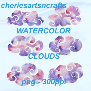Watercolor Clouds | PNG Digital Designs | Digital Art for Artists | Cloud Graphics | Digital Scrapbooking Elements | Pink Clouds Clip Art