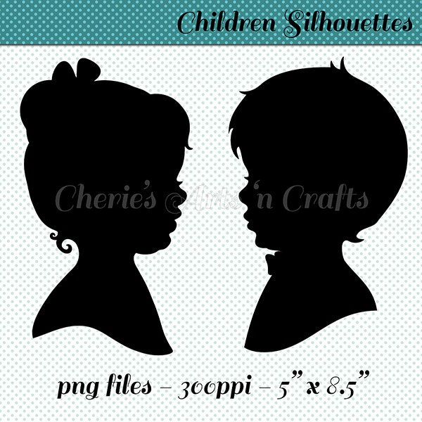 Children Silhouettes | Designer Resources | Silhouettes | Digital Clip Art | Child Graphics | PNG Clip Art | Children Faces Digital Clip Art