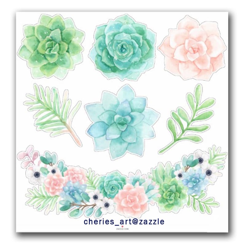 Succulents Swag, Watercolor Painted Clip Art Watercolor Paint Succulents Designer Resources PNG Graphics Instant Download Clip Art image 4