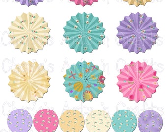 Rosettes, Floral Pattern Rosettes, Paper Wheels Kit, Digital Art , PNG Images, Floral Clip Art, Floral Digital Files, Digital Scrapbooking