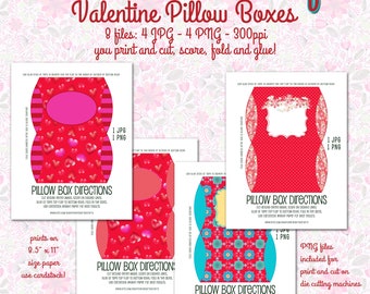 Valentine Pillow Boxes You Print and Cut | JPG and PNG Image Files | Instant Download Printables | Valentine's Day Printables | Favor Boxes