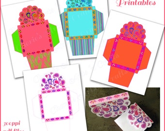 Instant Download, Paisley Boxes, Printables, You Print, Cut, Fold and Paste, Paper Crafts, PDF Box Templates