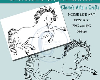 Horse Line Art PNG and JPG Files | Generously Sized | Fine for Sublimation Printing | Horse Coloring Sheet | Western Style Horse Clip Art