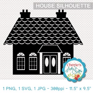 Cute House SVG, PNG and JPG Clip Art | Designer Resources | Quaint House Silhouette | Digital Download | Cutting Files | Cottages, Bungalows