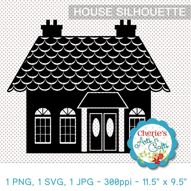 Cute House SVG, PNG and JPG Clip Art Designer Resources Quaint House Silhouette Digital Download Cutting Files Cottages, Bungalows image 1