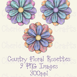 Rosettes, Digital Scrapbooking Elements, Floral Rosettes, Digital Art PNG Images, Floral Clip Art, Flower Graphics, Journal Embellishments image 1