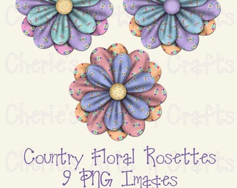 Rosettes, Digital Scrapbooking Elements, Floral Rosettes, Digital Art PNG Images, Floral Clip Art, Flower Graphics, Journal Embellishments