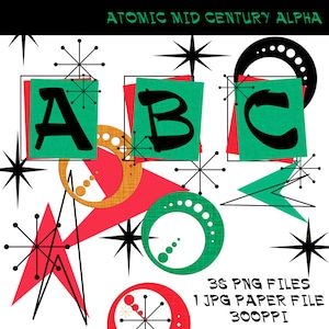 Mid Century Atomic Clip Art: Retro Alphabet & Shapes (Digital Download)