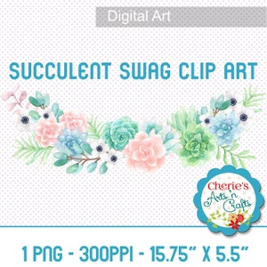 Succulents Swag, Watercolor Painted Clip Art Watercolor Paint Succulents Designer Resources PNG Graphics Instant Download Clip Art image 2
