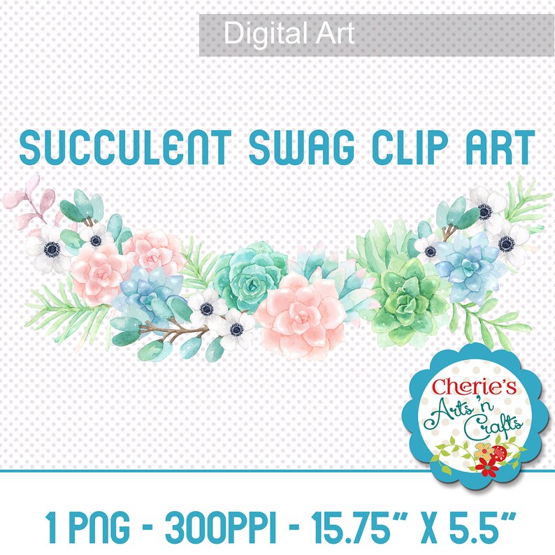 Succulents Swag, Watercolor Painted Clip Art Watercolor Paint Succulents Designer Resources PNG Graphics Instant Download Clip Art image 2