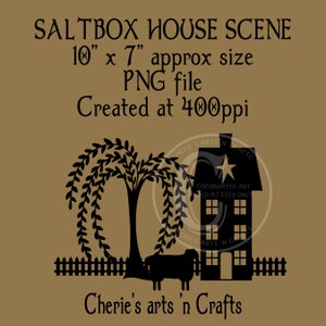 Prim Saltbox House Silhouette with Willow Tree (PNG Digital Download)