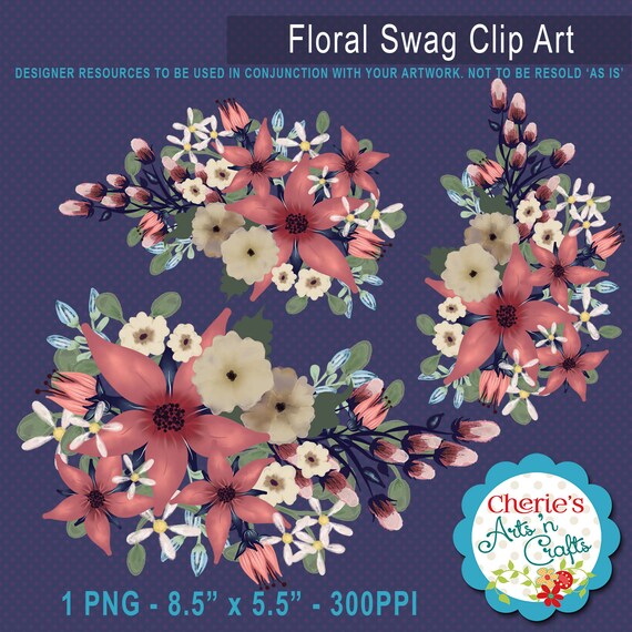 Floral Swag Clip Art Designer Resources Flower Clip Art | Etsy