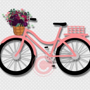Bicycle Clip Art Fall Flowers in Baskets Bikes With Baskets and Flowers Clip Art Designer Resources Digital Downloads PNG Clip Art image 3