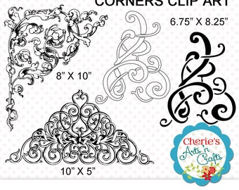 Decorative PNG Corners | Ornate Borders | Designer Resources | Clip Art | Digital Art | Instant Downloads Digital Clip Art | Scrollwork Art