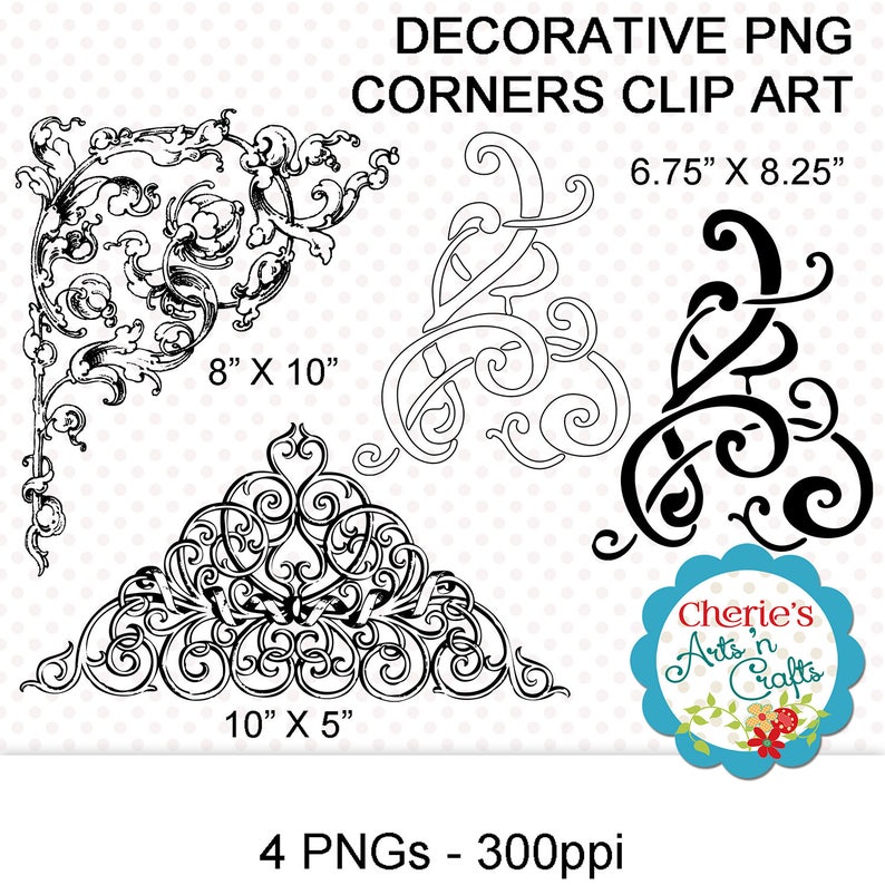 Decorative PNG Corners Ornate Borders Designer Resources Clip Art Digital Art Instant Downloads Digital Clip Art Scrollwork Art image 1