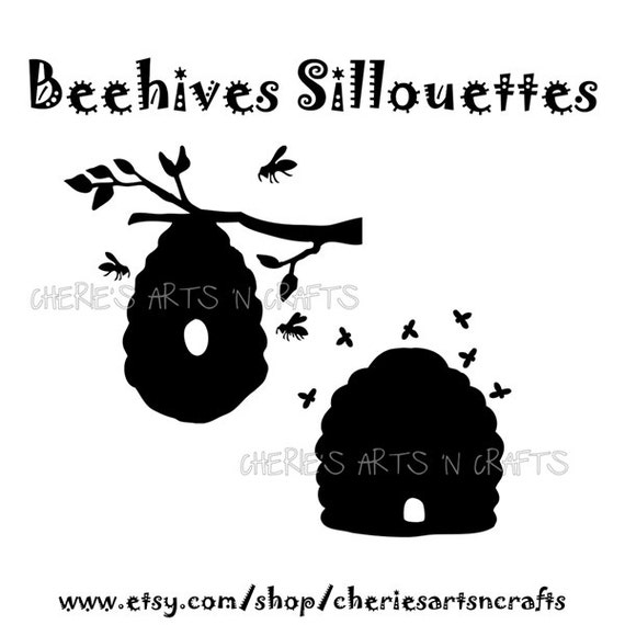 Download Beehive Silhouettes Silhouettes Bees Beehive Clipart | Etsy
