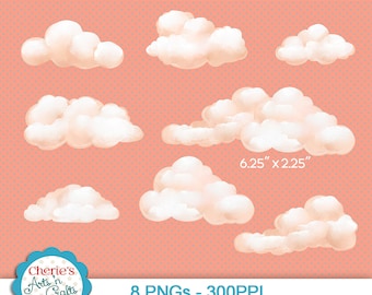 Clouds Clip Art | Coral Painted Clouds | Digital Clipart | Designer Resources | Coral Clouds Cliparts | Instant Download Clip Art Cloud