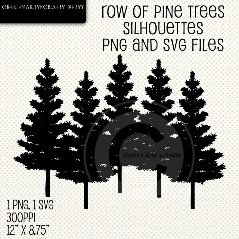 Download Row of Pine Trees Silhouettes PNG and SVG Files Digital | Etsy