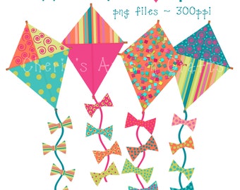 Kites Clip Art | Summer Clipart | 4 PNG Files | Cute Kites Clipart | Kites Graphics | Fine for Sublimation Printing | High Quality Clip Art