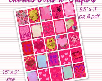 Valentine Stickers | Journal Stickers | DIY Stickers | Pretty Hearts and Flowers JPG and PDF | 25 Stickers Sheet You Print | Journaling Art