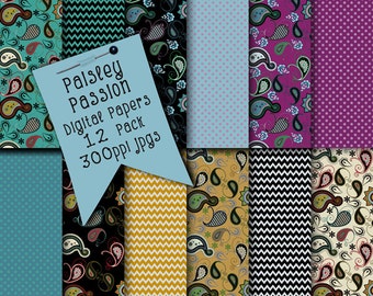 Paisley Passion Digital Backgrounds | Digital Scrapbooking Papers | Printable Patterns | Instant Download Digital Files | JPG Digital Papers