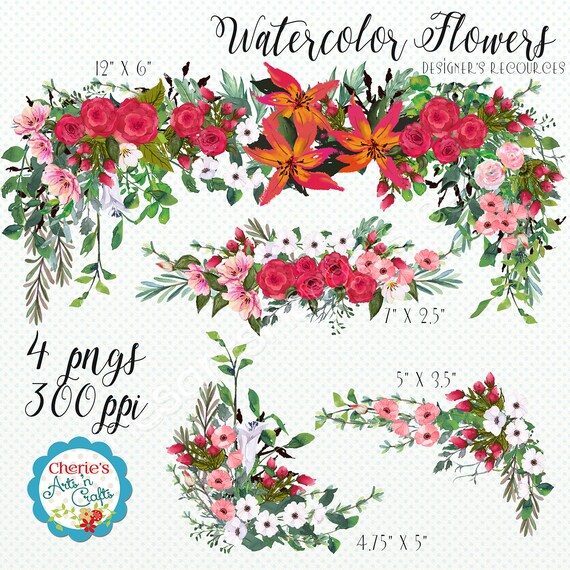 Download Free Watercolor Flowers Clip Art Lilies Roses And Foliage Etsy SVG Cut Files