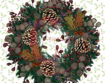 Pines Berries Christmas Wreath PNG File | Fine For Sublimation Printing | Christmas Clip Art and Graphics | Limited Commercial Use | Crafts