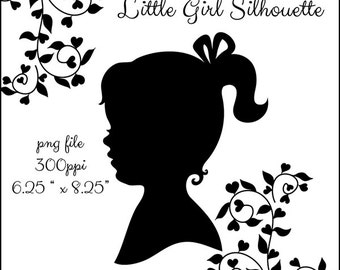 Silhouettes, Little Girl With Ponytail and Bow Silhouette, Little Girl Silhouette, Silhouette Graphics, Silhouette Clipart, Girl Clipart