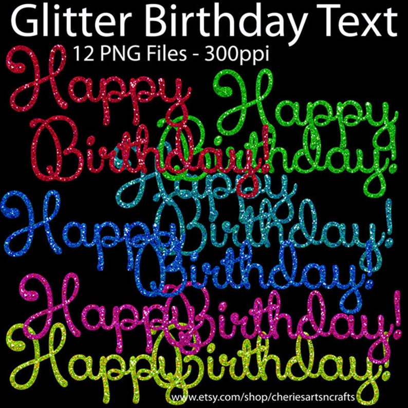 Glitter Happy Birthday Text Graphics Glitter Graphics Etsy