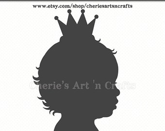 Baby Boy With Crown Gray Silhouette, Silhouettes, Baby Silhouettes, Digital Scrapbooking, Digital Downloads, Instant Download, Baby Clip Art