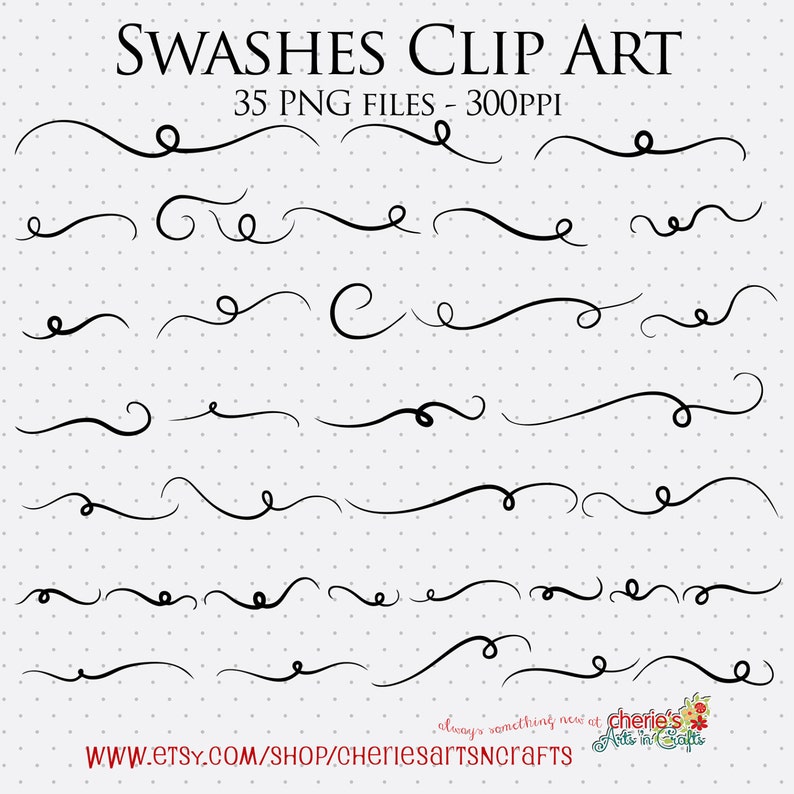 35 Swashes Clip Art Decorative Font Flourishes PNG Files Decoupage Scrapbooking Journaling Designer Assets Font Clip Art PNG Art image 1