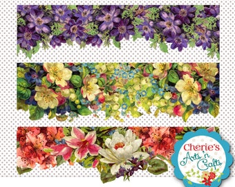 Vintage Flowers Borders | 12 " Wide PNG Floral Digital Borders | Vintage Art Graphics | Designer Resources | 6 Borders | Oil Painted Clipart