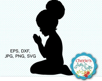 Little Girl Praying Silhouette Clip Art | African Girl Clip Art | Digital Download Art | SVG, PNG, DXF, jpg, eps Files | Afro Hair Clipart