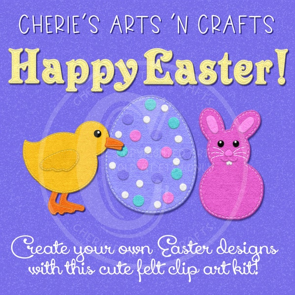 Felt Style Easter Clip Art Kit | Generously Sized PNG Files You Mix and Match to Create Cute Easter Designs | Fine for Sublimation Printing