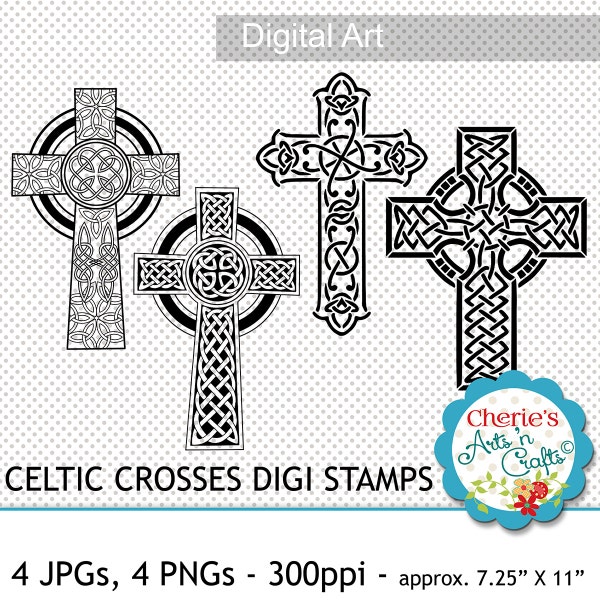 Celtic Crosses Digi Stamps | PNG and JPG Images | Instant Download Digital Art | Celtic Crosses Digital Illustrations | Designer Resources